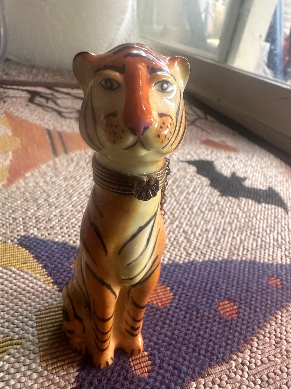 Vintage Chamart Exclusif Limoges Porcelain Sitting Tiger Trinket Box